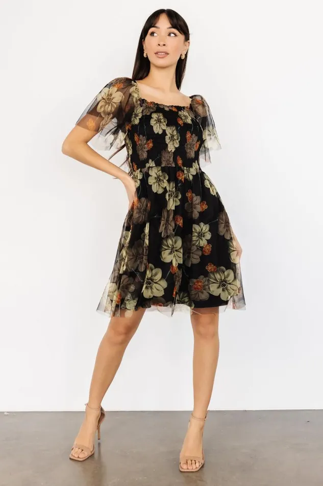 Women Tivoli Tulle Short Dress Black Green Floral Baltic Born Tulle Styles