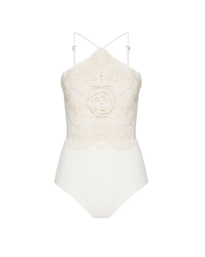 Women Tops and Bodysuits PatBO Embroidered Crochet Bodysuit Ivory