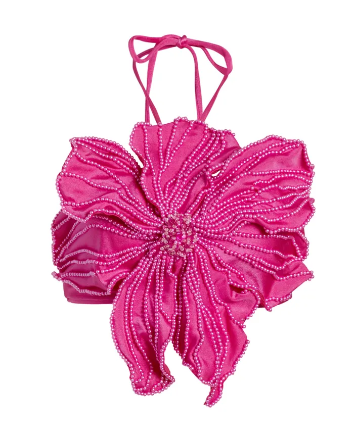 Women Tops and Bodysuits PatBO HANDBEADED FLOWER TOP Flamingo