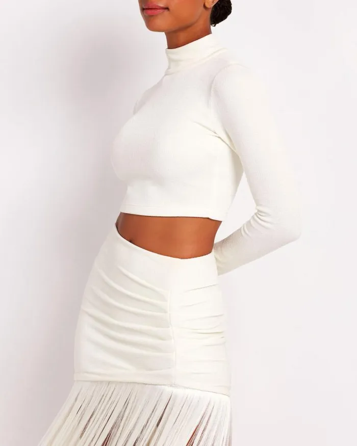 Women Tops and Bodysuits PatBO Knit Mock Neck Cropped Top FINAL SALE Ecru