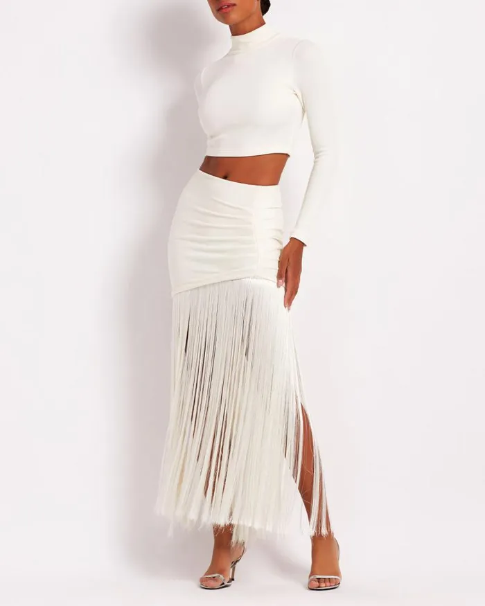 Women Tops and Bodysuits PatBO Knit Mock Neck Cropped Top FINAL SALE Ecru