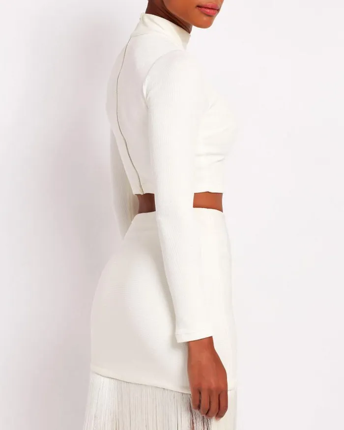 Women Tops and Bodysuits PatBO Knit Mock Neck Cropped Top FINAL SALE Ecru