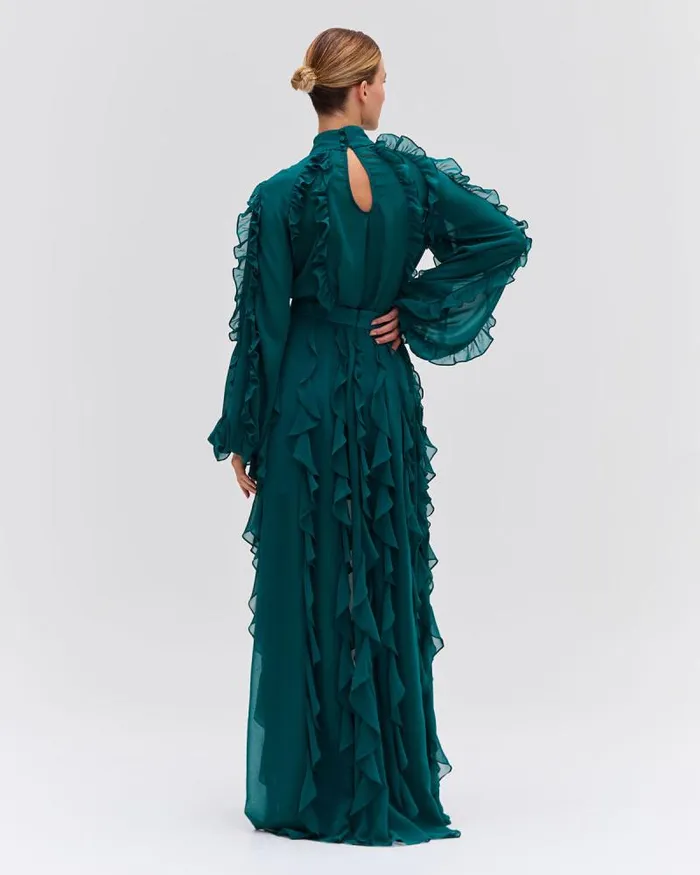 Women Tops and Bodysuits PatBO Ruffle High Neck Blouse FINAL SALE Galapagos