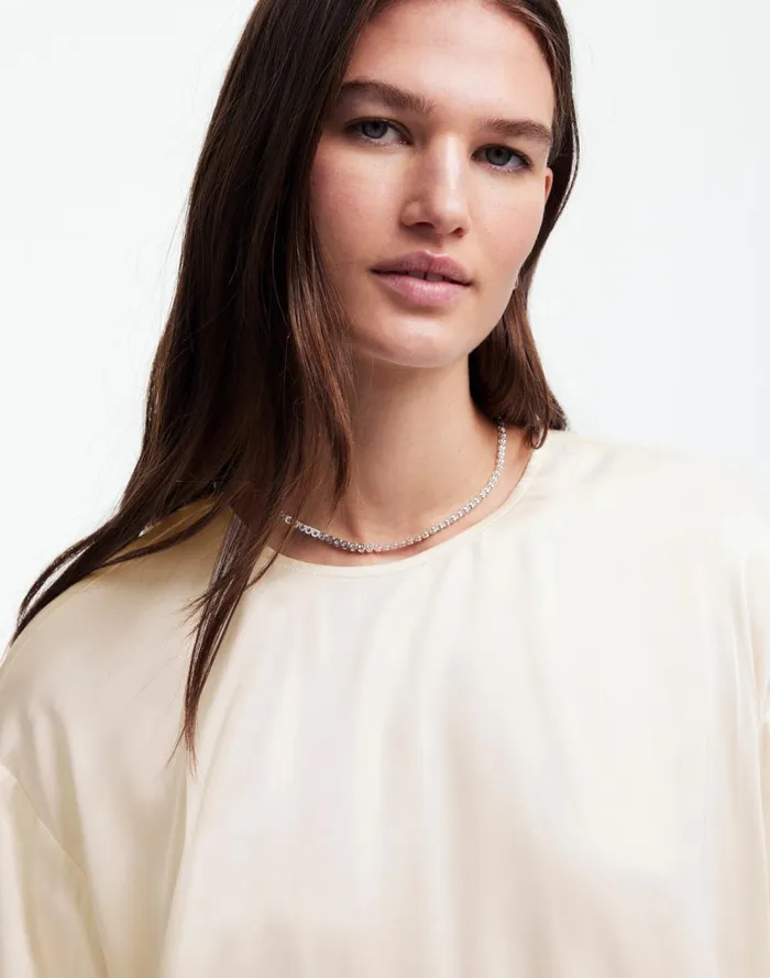 Women Tops and Shirts Madewell LongSleeve BubbleHem Top In Satin Winter White