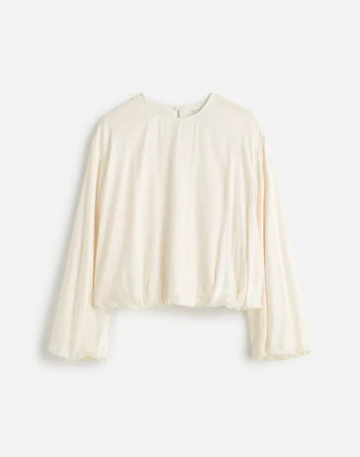 Women Tops and Shirts Madewell LongSleeve BubbleHem Top In Satin Winter White