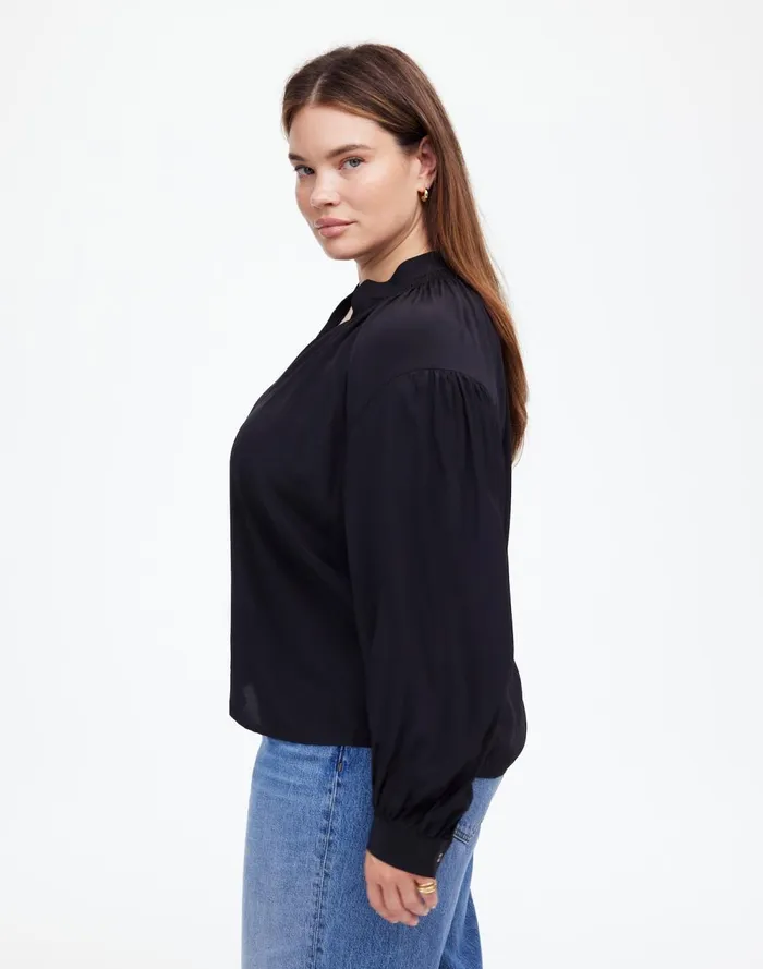 Women Tops and Shirts Madewell Plus Shirred LongSleeve Top In Silk True Black