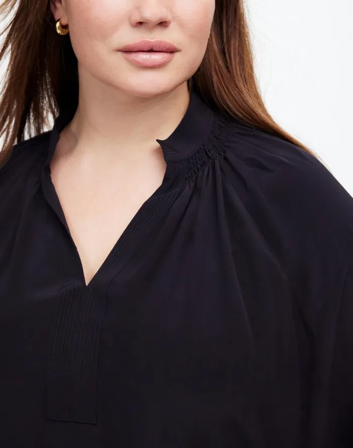 Women Tops and Shirts Madewell Plus Shirred LongSleeve Top In Silk True Black