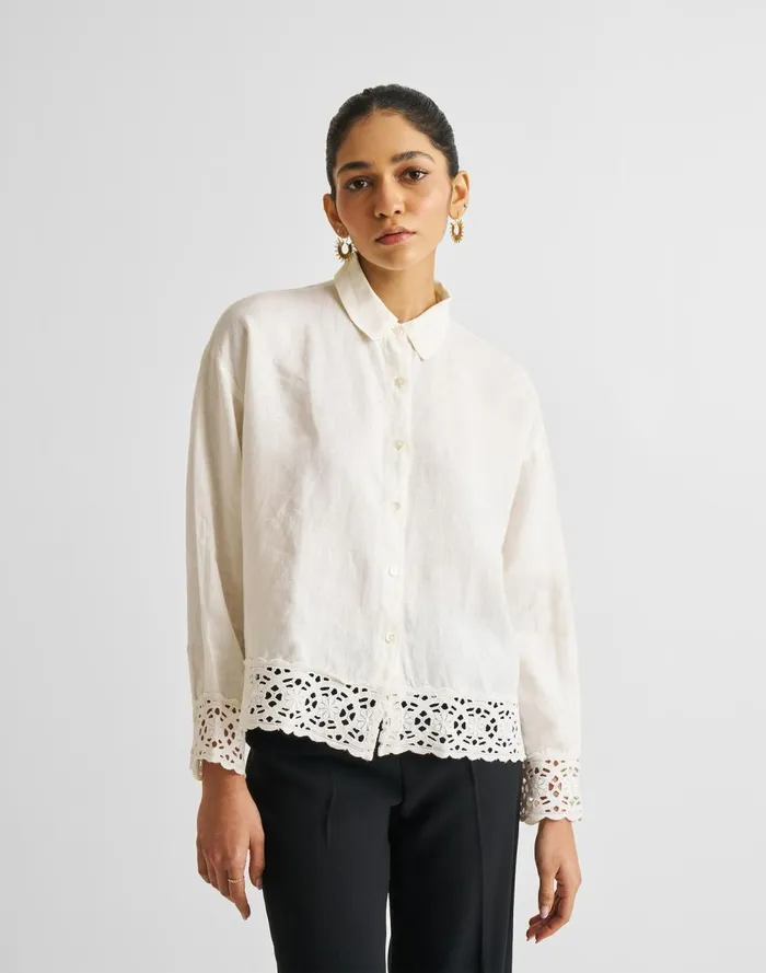 Women Tops and Shirts Madewell Reistor Buttondown With Embroidered Lace Shirt Off White Women Tops and Shirts Madewell Reistor Buttondown With Embroidered Lace Shirt Off White
