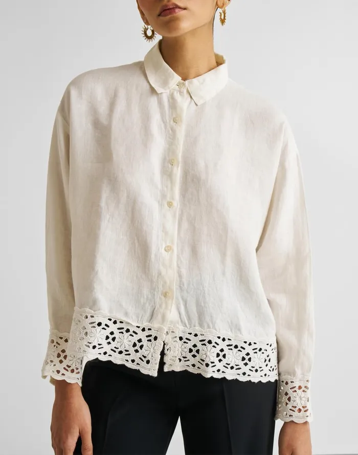 Women Tops and Shirts Madewell Reistor Buttondown With Embroidered Lace Shirt Off White