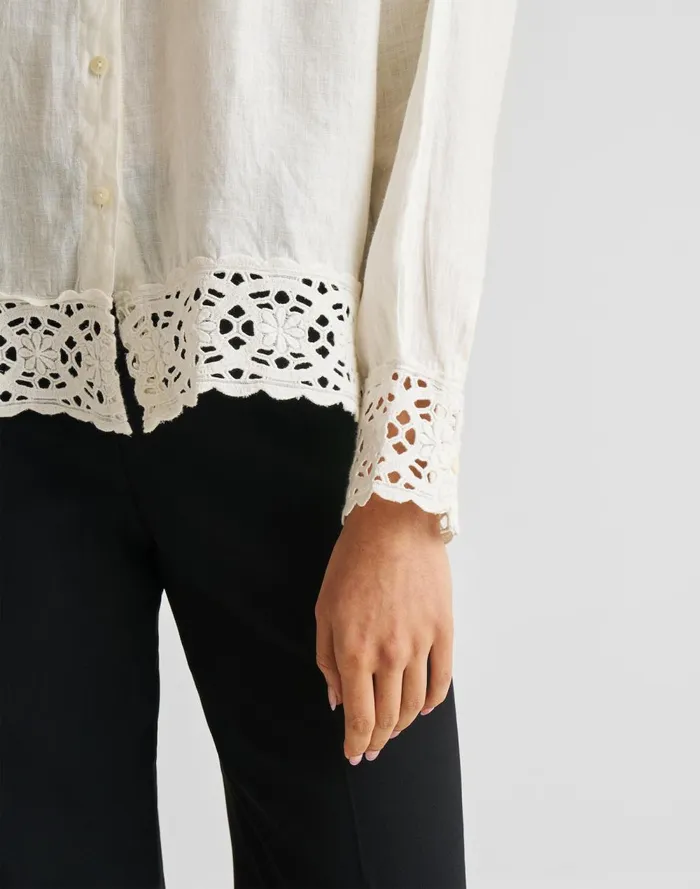 Women Tops and Shirts Madewell Reistor Buttondown With Embroidered Lace Shirt Off White