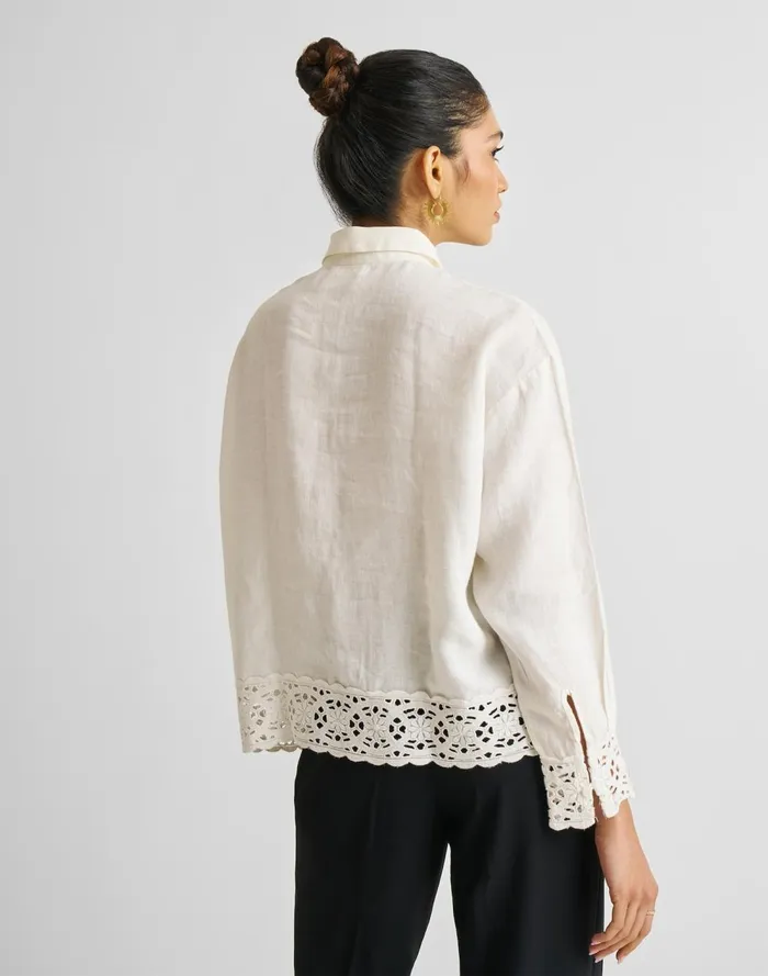 Women Tops and Shirts Madewell Reistor Buttondown With Embroidered Lace Shirt Off White