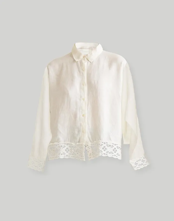Women Tops and Shirts Madewell Reistor Buttondown With Embroidered Lace Shirt Off White