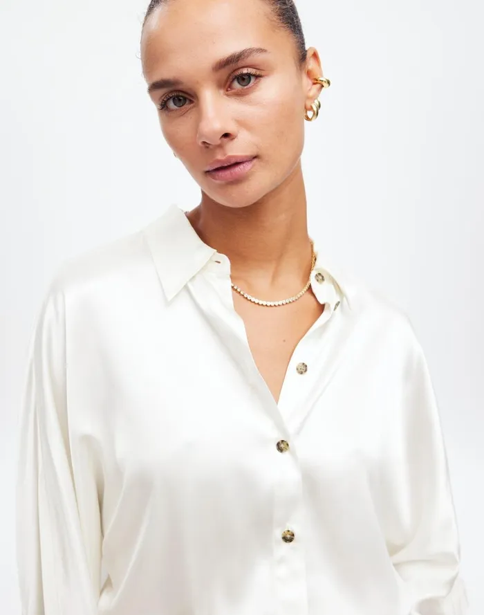 Women Tops and Shirts Madewell Relaxed Dolman ButtonUp Shirt In Satin Winter White