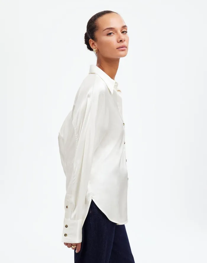 Women Tops and Shirts Madewell Relaxed Dolman ButtonUp Shirt In Satin Winter White