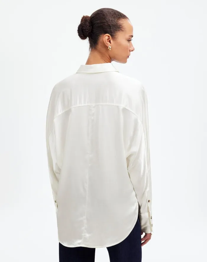 Women Tops and Shirts Madewell Relaxed Dolman ButtonUp Shirt In Satin Winter White