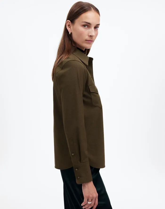 Women Tops and Shirts Madewell Western ButtonUp Shirt In Brushed Twill Dark Olive Melange