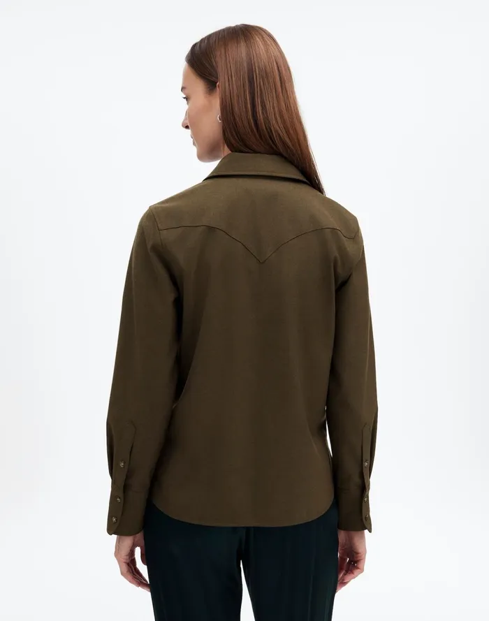Women Tops and Shirts Madewell Western ButtonUp Shirt In Brushed Twill Dark Olive Melange