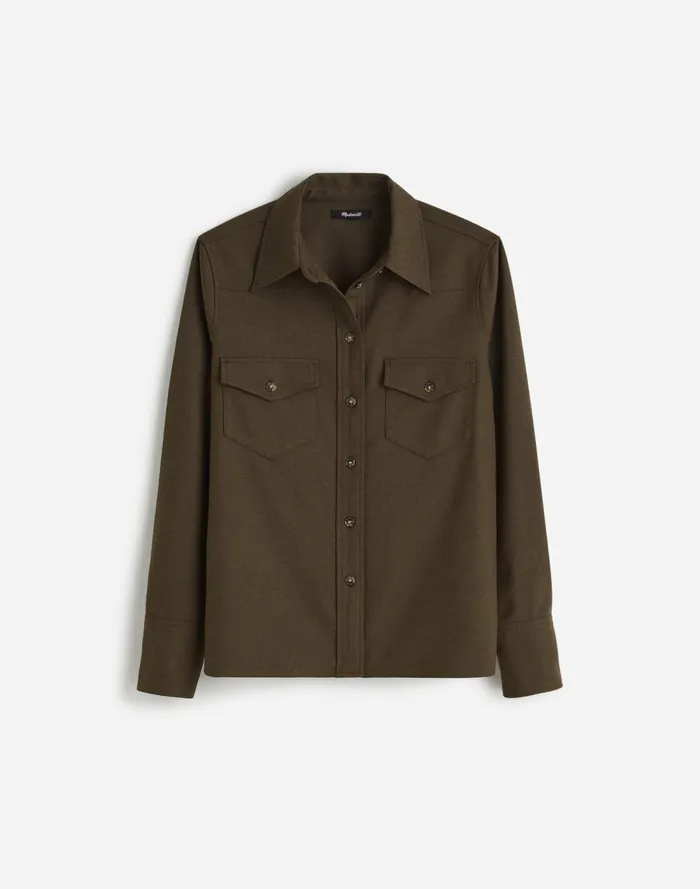 Women Tops and Shirts Madewell Western ButtonUp Shirt In Brushed Twill Dark Olive Melange