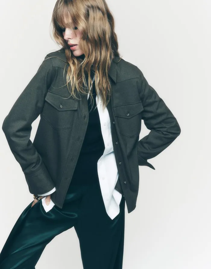 Women Tops and Shirts Madewell Western ButtonUp Shirt In Brushed Twill Dark Olive Melange