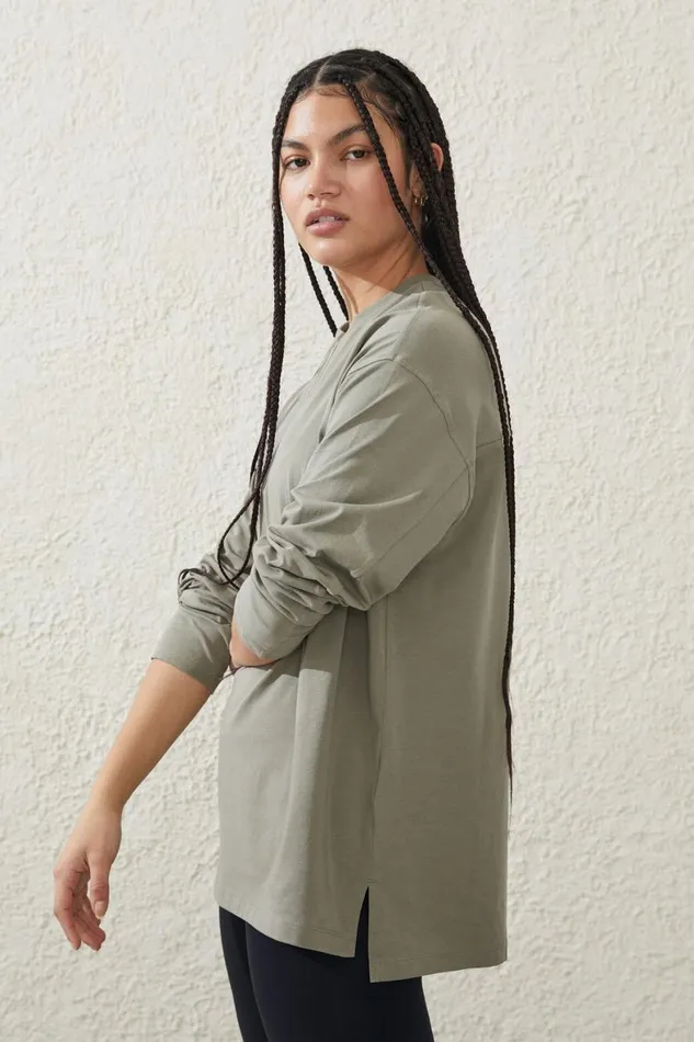 Women Tops Cotton On Active Essentials Long Sleeve Top Dusty Khaki