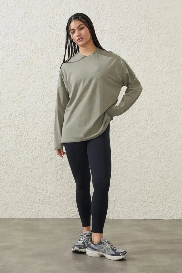 Women Tops Cotton On Active Essentials Long Sleeve Top Dusty Khaki
