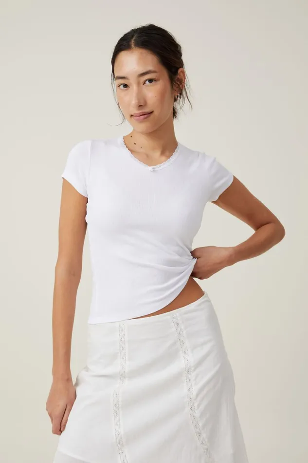 Women Tops Cotton On Annabelle Rosette V Neck Tee White