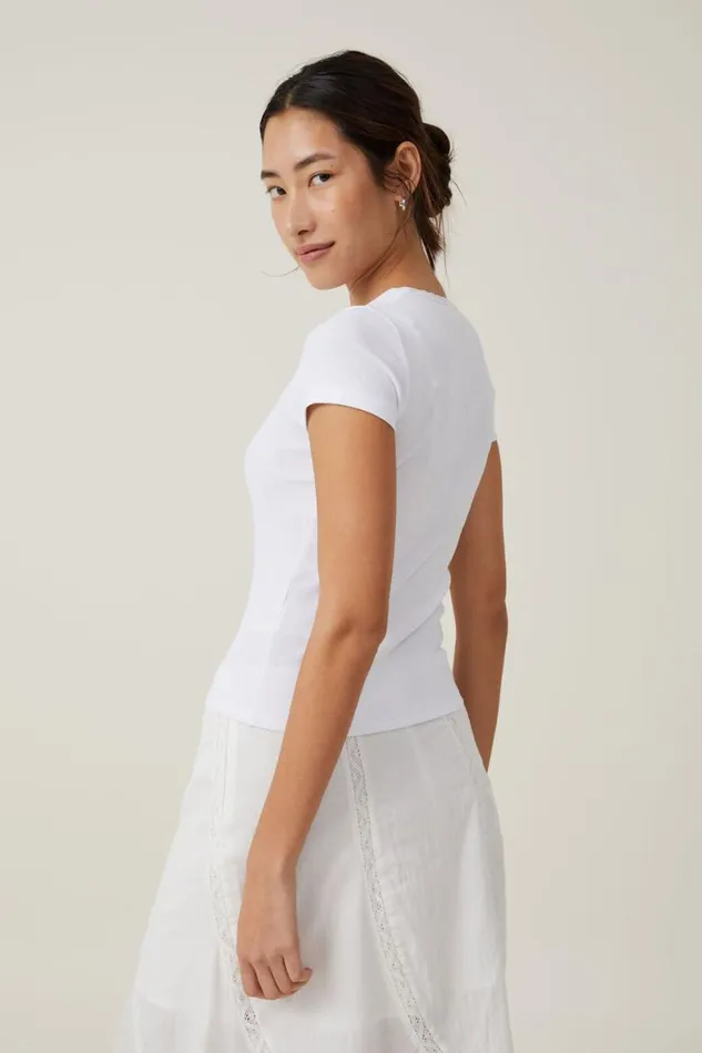 Women Tops Cotton On Annabelle Rosette V Neck Tee White