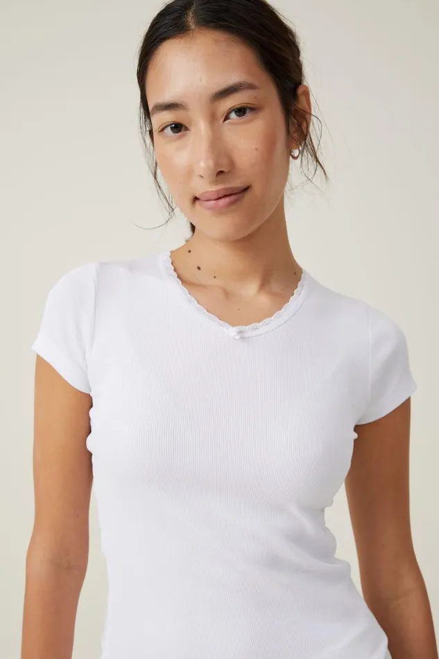 Women Tops Cotton On Annabelle Rosette V Neck Tee White