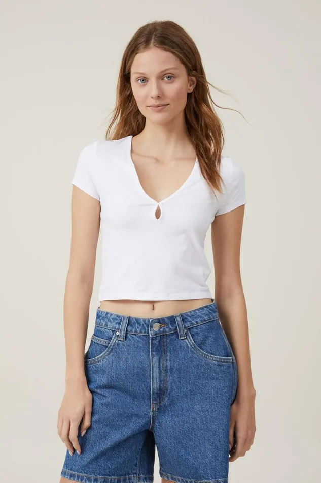 Women Tops Cotton On Belle Short Sleeve Top White