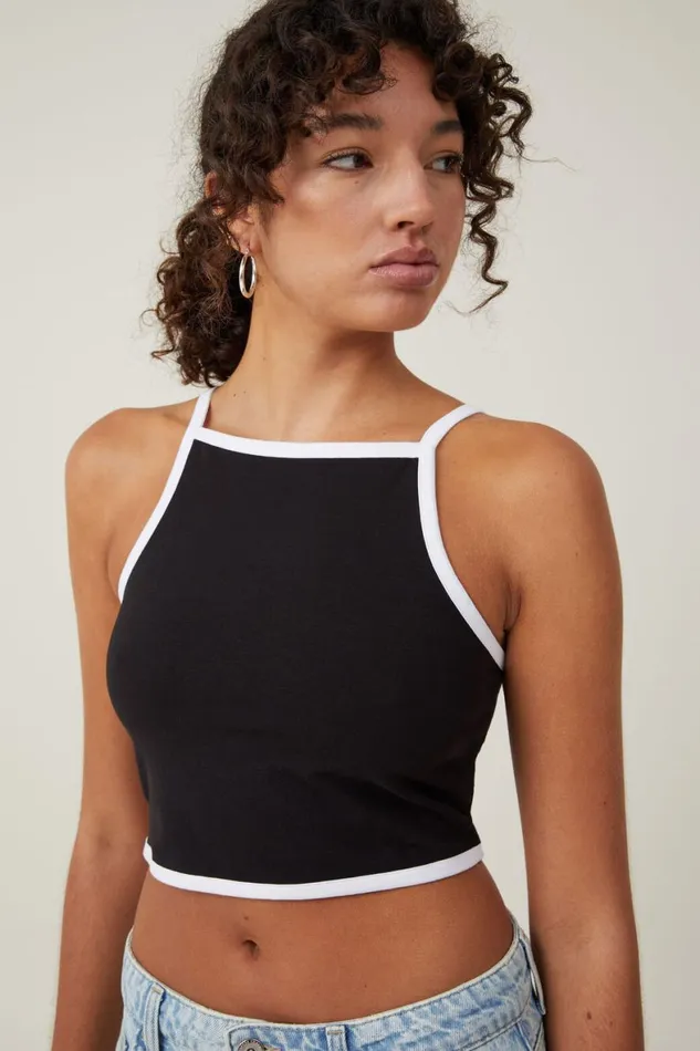 Women Tops Cotton On Billi High Neck Tank Black