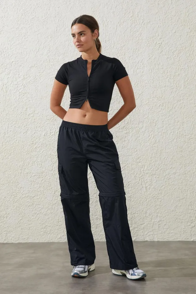 Women Tops Cotton On Core Fitted Zip Through Tshirt Black
