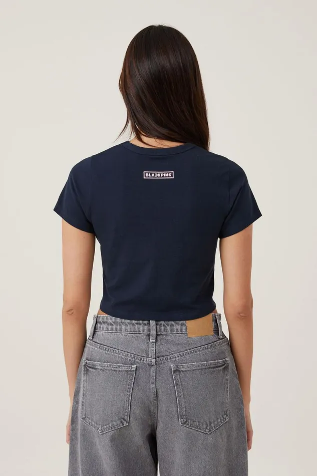 Women Tops Cotton On Crop Fit Graphic License Tee Lcn Br Black Pink World Tourink Navy
