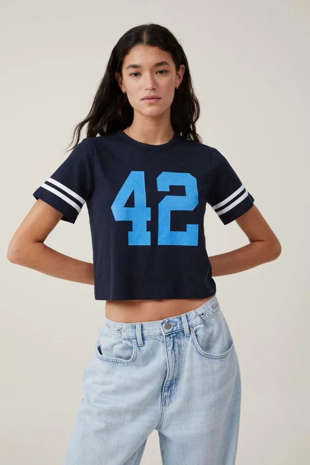 Women Tops Cotton On Crop Regular Tee Palm Cove 42ink Navy