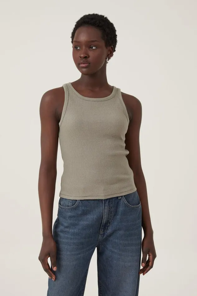 Women Tops Cotton On High Neck Tank Woodland