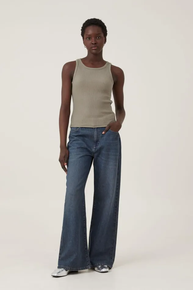 Women Tops Cotton On High Neck Tank Woodland