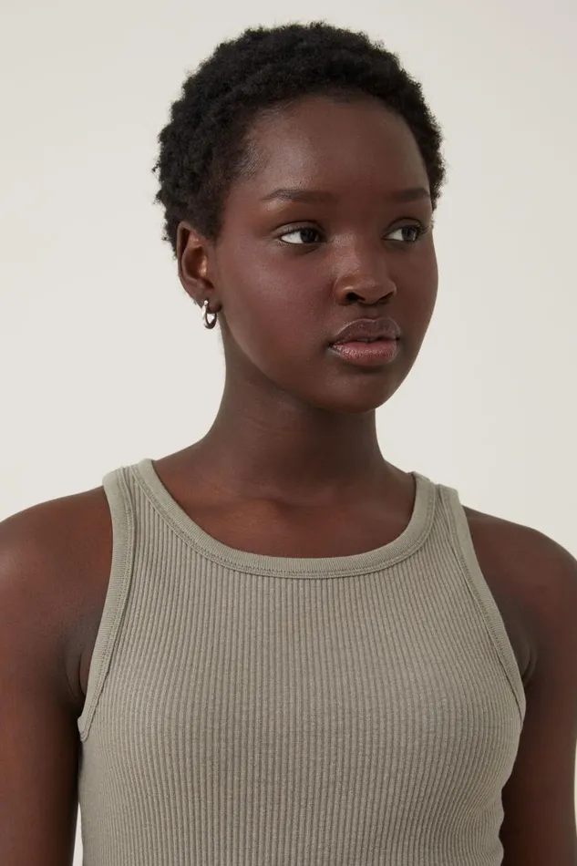Women Tops Cotton On High Neck Tank Woodland