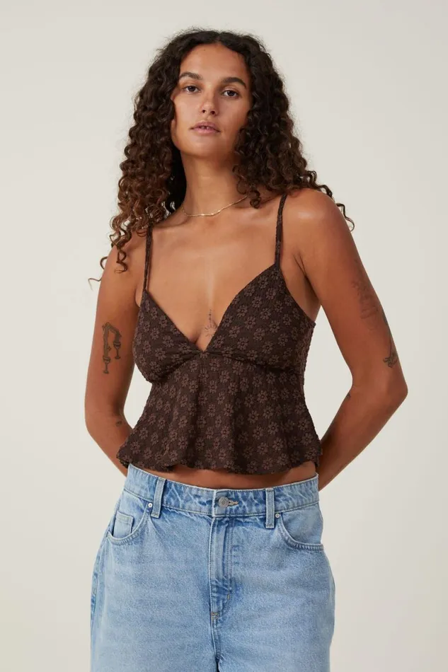 Women Tops Cotton On Luna Babydoll Cami Dark Oak