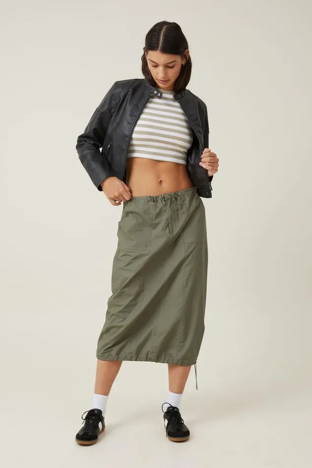 Women Tops Cotton On Micro Crop Tee Izzie Stripe Desert Sagewhite