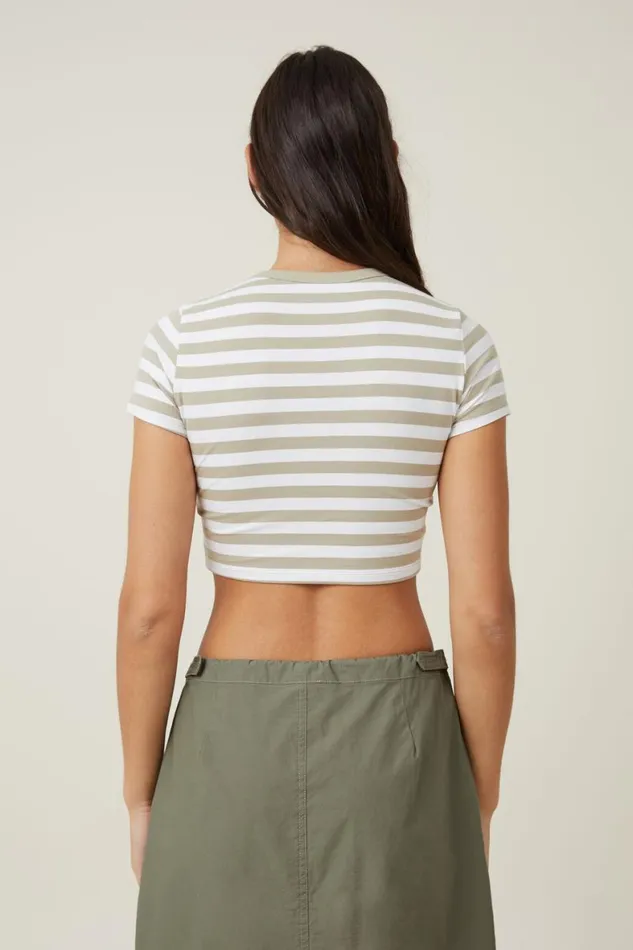 Women Tops Cotton On Micro Crop Tee Izzie Stripe Desert Sagewhite