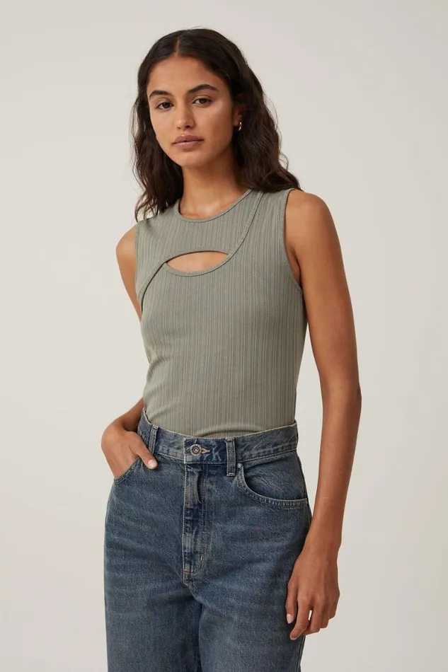 Women Tops Cotton On Romy Cut Out Tank Woodland
