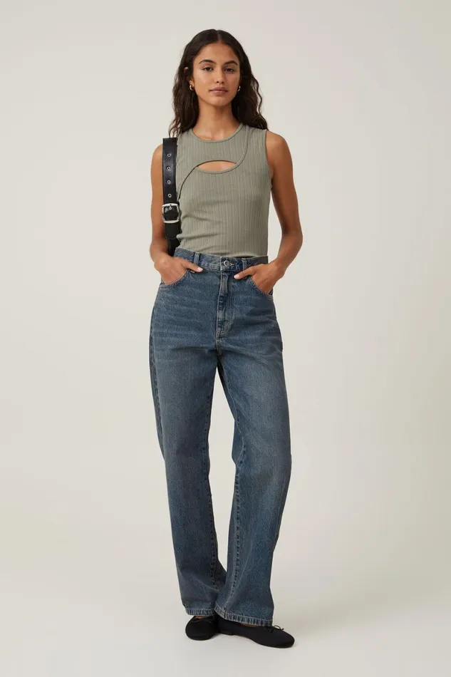 Women Tops Cotton On Romy Cut Out Tank Woodland