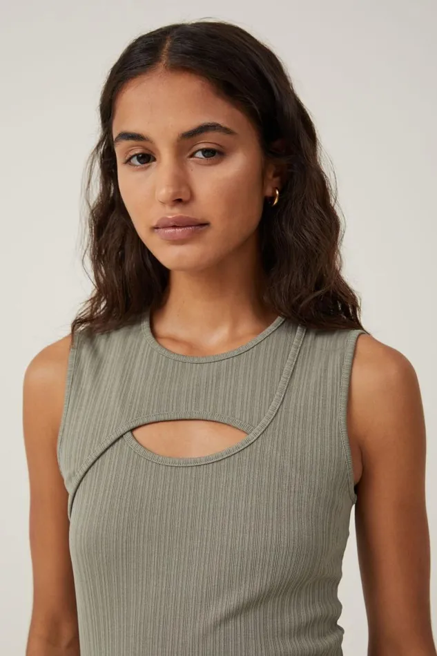Women Tops Cotton On Romy Cut Out Tank Woodland