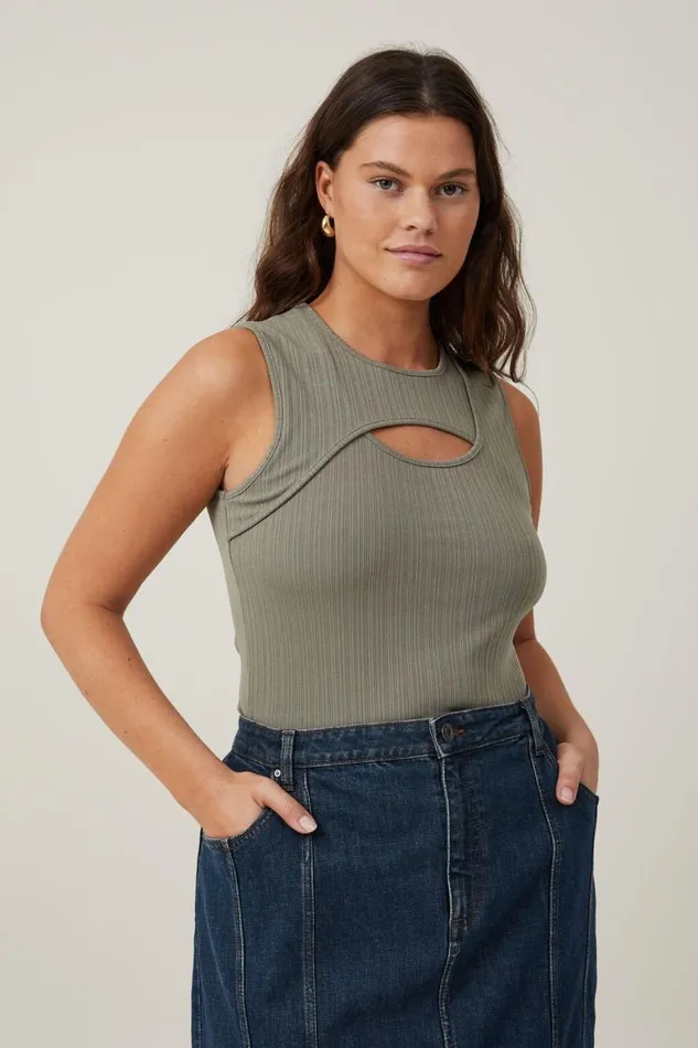 Women Tops Cotton On Romy Cut Out Tank Woodland