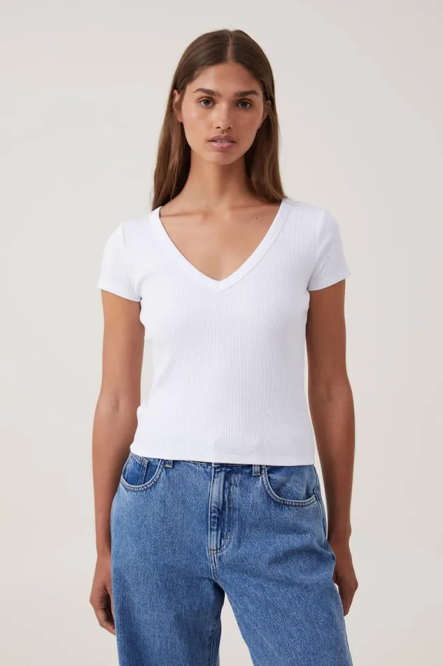 Women Tops Cotton On Rory V Neck Short Sleeve Tee White