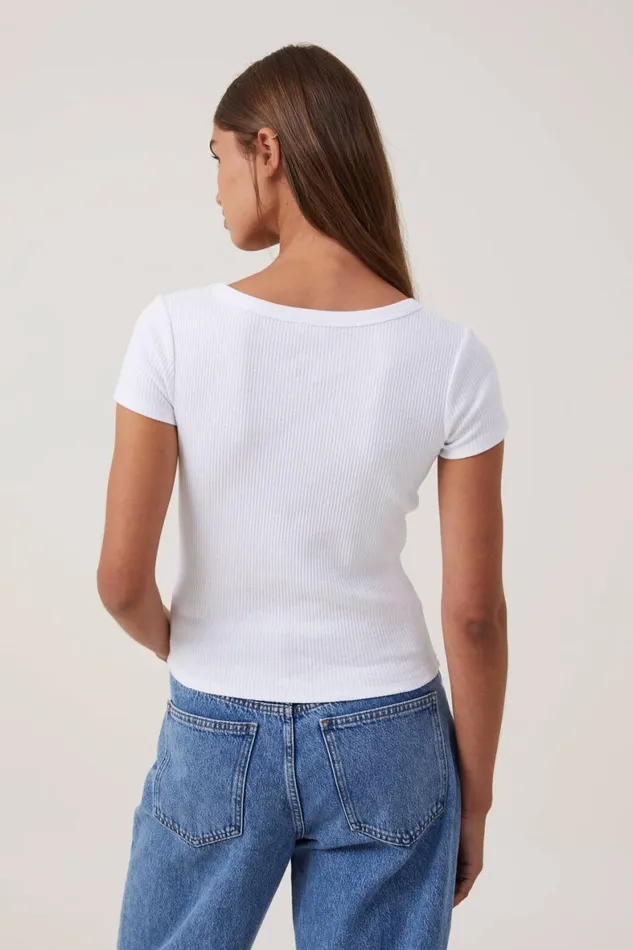 Women Tops Cotton On Rory V Neck Short Sleeve Tee White