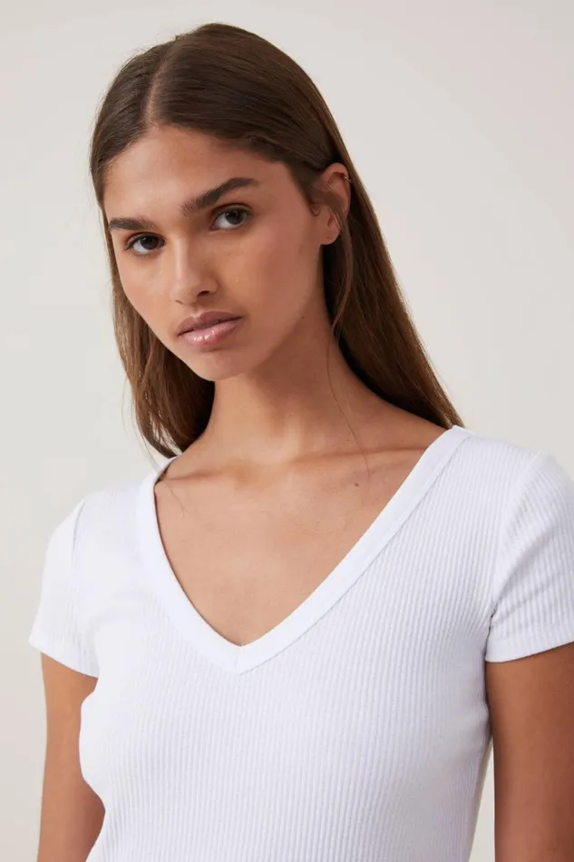 Women Tops Cotton On Rory V Neck Short Sleeve Tee White