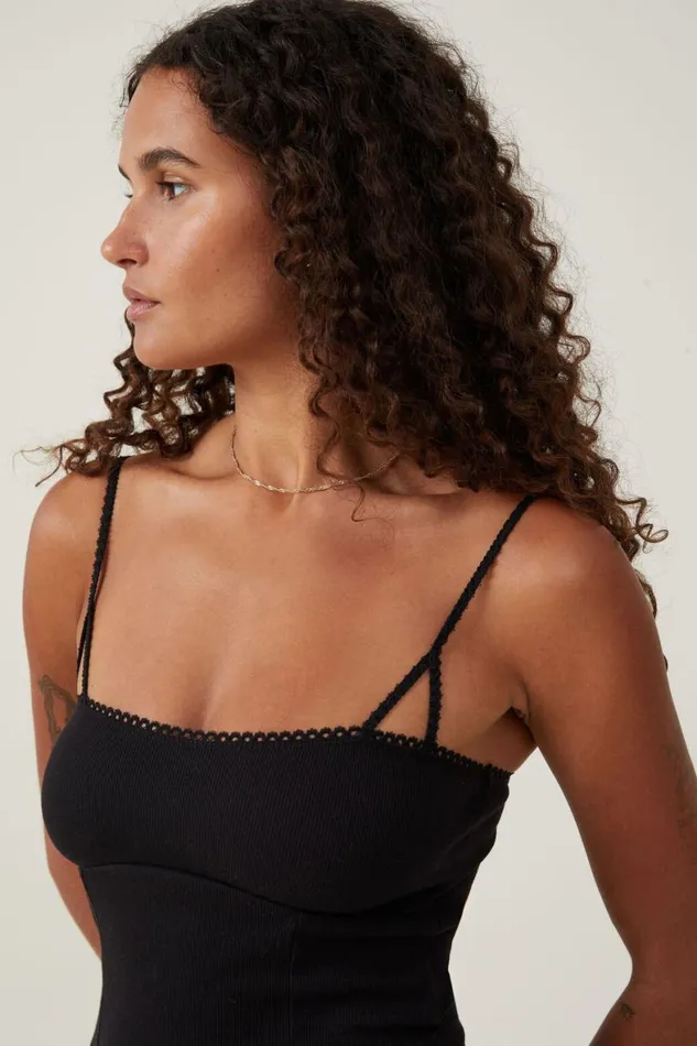 Women Tops Cotton On Sally Picot Trim Cami Black