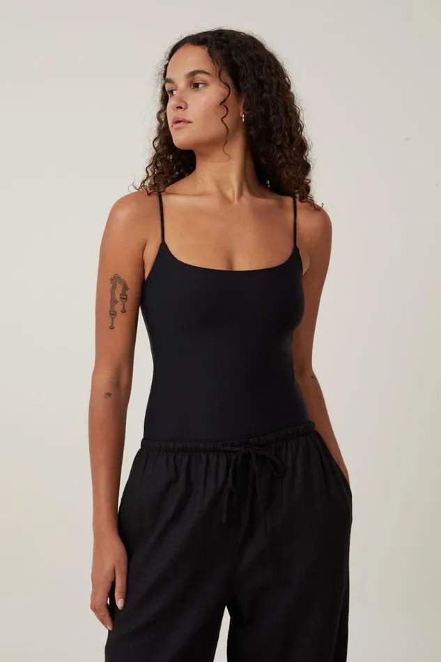 Women Tops Cotton On Smooth Straight Neck Bodysuit Black