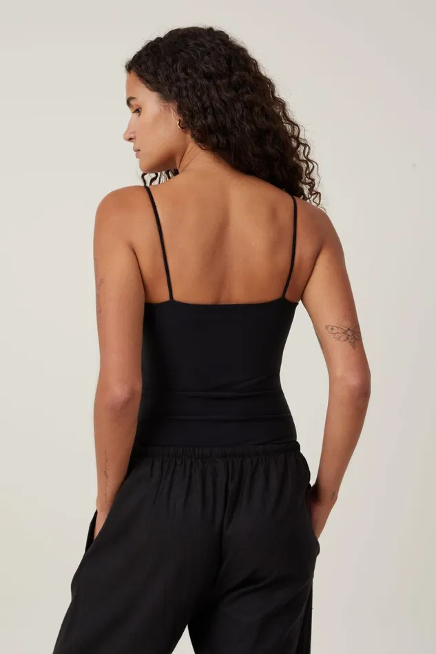 Women Tops Cotton On Smooth Straight Neck Bodysuit Black