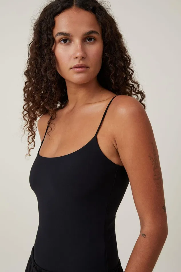 Women Tops Cotton On Smooth Straight Neck Bodysuit Black